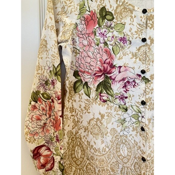 JOSEPHINE sz PS SILK COTTON Knit Floral Rose Buttons Cardigan Sweater Top Petite - Picture 4 of 5
